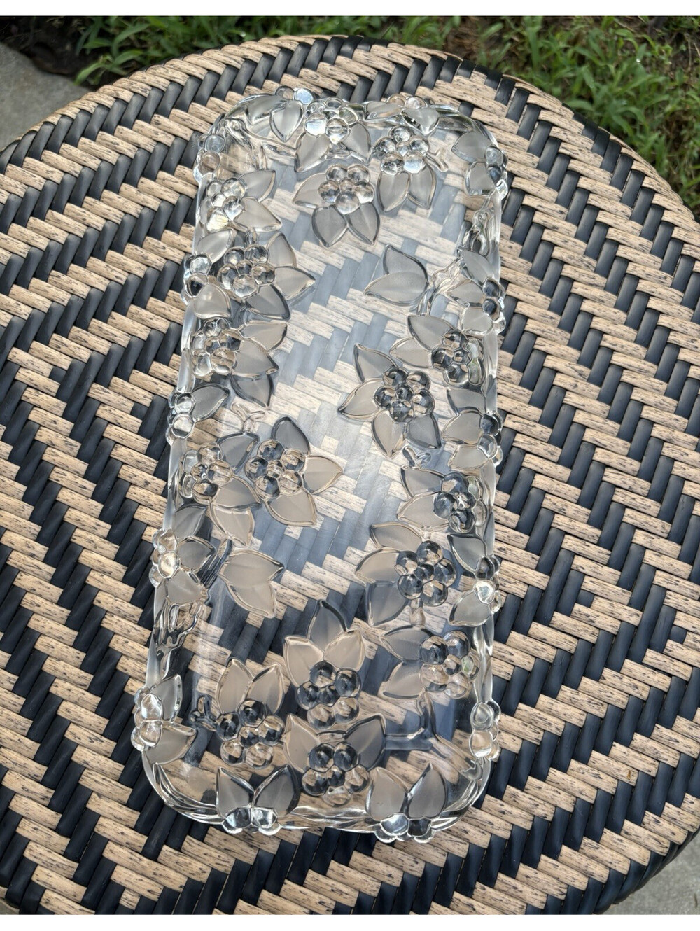 Clear Pressed Glass Rectangular Floral Decorative Tray, Glossy, 13 x 8 in